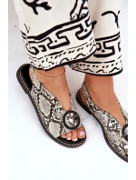 Ploché sandály s ozdobou hadí vzor béžovo-hnědé Haliones