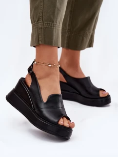 Dámské Kožené Sandály Na Klínu Artiker 52C0484 Černé
