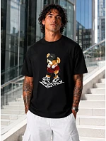 Pánské bavlněné tričko oversize s potiskem černé FashionStreet NX1039R Pánské bavlněné tričko oversize s potiskem černé FashionStreet NX1039R