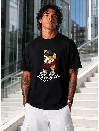 Pánské bavlněné tričko oversize s potiskem černé FashionStreet NX1039R Pánské bavlněné tričko oversize s potiskem černé FashionStreet NX1039R