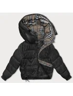 Černá dámská bunda pro přechodné období s károvanou podšívkou (842) Černá dámská bunda pro přechodné období s károvanou podšívkou (842)