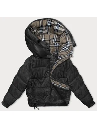 Černá dámská bunda pro přechodné období s károvanou podšívkou (842) Černá dámská bunda pro přechodné období s károvanou podšívkou (842)