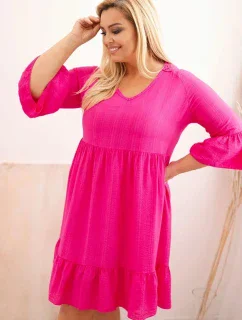 Dámské viskózové šaty Plus Size s ažurovou ozdobou Fuchsiová