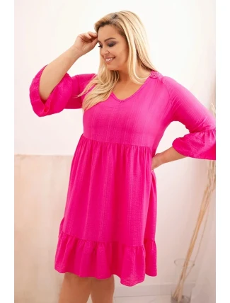 Dámské viskózové šaty Plus Size s ažurovou ozdobou Fuchsiová Dámské viskózové šaty Plus Size s ažurovou ozdobou Fuchsiová