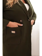 Dámský elegantní plášť Plus Size s límcem a velkými kapsami khaki