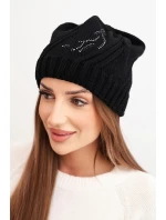 Dámská zimní čepice s vlnou a zdobením z džetů K480 černá