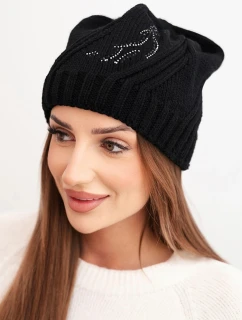 Dámská zimní čepice s vlnou a zdobením z džetů K480 černá