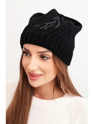 Dámská zimní čepice s vlnou a zdobením z džetů K480 černá