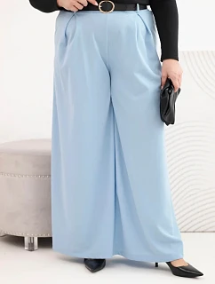 Dámské kalhoty Plus Size se širokou nohavicí a páskem modré