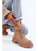 Kožené teplé šněrovací boty Béžové Merisha