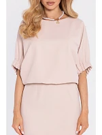 M904 Blůzové šaty s rozparkem na zádech - světle béžové