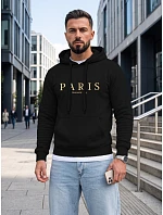 Pánská mikina s kapucí a potiskem PARIS, černá, FashionStreet NX5147BX Pánská mikina s kapucí a potiskem PARIS, černá, FashionStreet NX5147BX