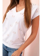 Dámská bavlněná blůza s výstřihem do V a potiskem vlaštovek bílá