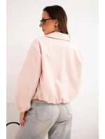 Dámská bunda se zipem a balónovými rukávy pudrově růžová