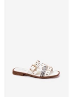 Ozdobené dámské sandály na plochém podpatku s pásky a sponou bílé Manitte Ozdobené dámské sandály na plochém podpatku s pásky a sponou bílé Manitte