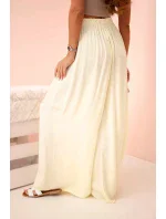 Široké dámské kalhoty z viskózy s elastickým pasem žluté Široké dámské kalhoty z viskózy s elastickým pasem žluté