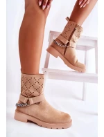 Prolamované Botičky Se Zipem S řetízkem béžový Chantelle