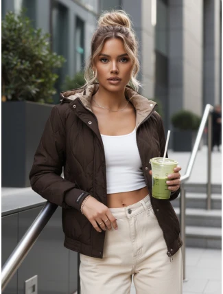 Dámská přechodná prošívaná bunda s kapucí hnědá FashionStreet TY5616