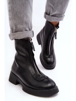 Dámské černé kotníčkové boty na plochém podpatku s zipem Elkasa