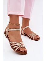 Dámské sandály Ploché S Pasky A Ozdobou S.Barski KV61-6056 Zlaté