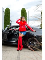 Dámská sexy kožená bunda s umělou kožešinou J930 Červená - In-Stylefashion