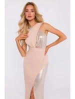 Maxi šaty ze smíšené látky M835 béžové - Moe