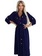 531-6 Midi košilka se zlatými knoflíky a vázáním - ZELENÁ