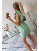 Šaty s volánky na bocích tmavě mátové barvy