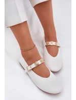 Dámské Baletky S Páskem A Zlatými Dekoracemi Bílé Firicene