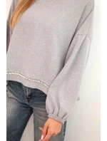 Dámská mikina s ozdobným zakončením na spodku šedá Dámská mikina s ozdobným zakončením na spodku šedá
