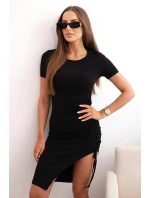 Dámská bavlněná šaty s krátkým rukávem a nastavitelným nařasením černá