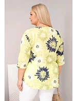 Dámská bavlněná halenka Plus Size s krátkým rukávem a knoflíky světle zelená