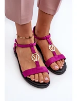 Dámské ploché sandály s ​​zlatým ozdobením Vinceza 17321 fuksiové