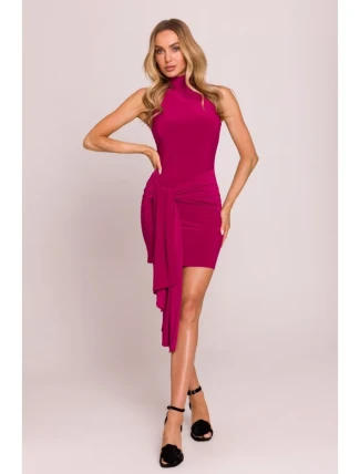 M841 Mini šaty s vázáním vpředu - rubínové