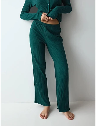 Dámské kalhoty Versatile Rib Straight Trousers zelené Green - TRIUMPH