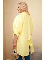Dámská plus size bavlněná košile s knoflíky a límečkem žlutá