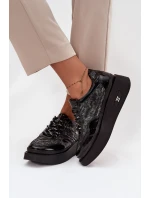 Kožené šněrovací dámské polobotky na platformě Artiker 57C2043 Černo-stříbrné