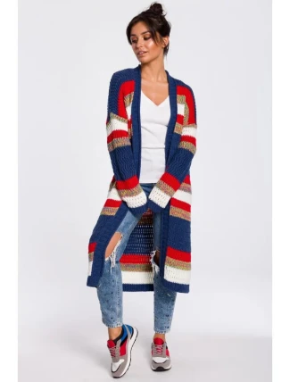 Dámský dlouhá svetr BK036 model 4 Tmavě modro červený - BeWear Dámský dlouhá svetr BK036 model 4 Tmavě modro červený - BeWear