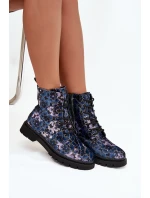 Dámské zateplené kotníkové boty 57C1052 Tmavě modrá vzor - Artiker
