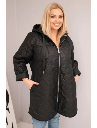 Dámská bunda Plus Size prošívaná s kapucí a nápisem HOPE černá Dámská bunda Plus Size prošívaná s kapucí a nápisem HOPE černá