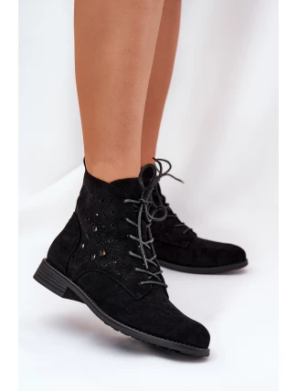 Šněrovací Boty S Ažurovým Vzorem S.Barski HY51-136 Černé