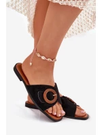 Dámské Pantofle Na Plochém Podpatku S Přezkou Černé Lanoni