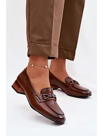 Kožené dámské polobotky na podpatku s ozdobou Vinceza 39978 hnědé