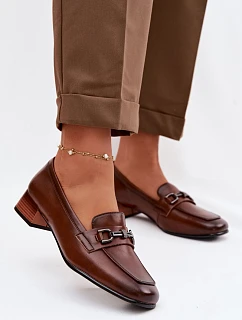 Kožené dámské polobotky na podpatku s ozdobou Vinceza 39978 hnědé