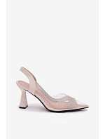 Průhledné sandály s kamínky na podpatku Vinceza 62282 světle béžové