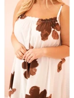 Dámské šaty na ramínka s volánem a květinovým potiskem hnědá