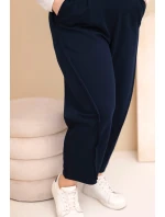 Dámské bavlněné kalhoty Plus Size volného střihu s vysokým pasem modré Dámské bavlněné kalhoty Plus Size volného střihu s vysokým pasem modré