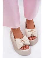 Dámské Kožené Sandály Na Platformě S Mašlí CheBello 4641 Béžové