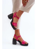 Zazoo Dámské kožené sandály na bloku fuchsie