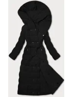 Černý oboustranný dámský kabát s páskem (WD202307)